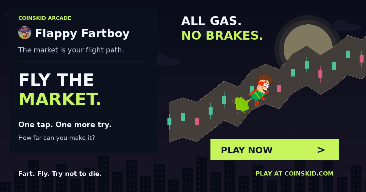 Flappy Fartboy flying through a crypto price channel